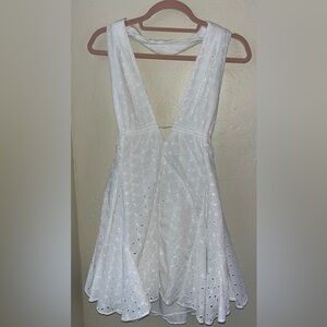 Zara White Plunge Neck Backless Sundress